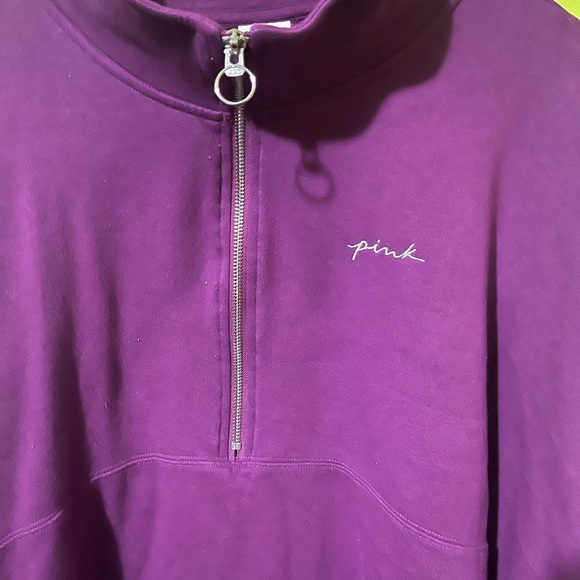 Dark purple 1/2 zip PINK sweatshirt - Picture 2 of 4